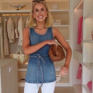 ZARA NEW WOMAN TRF DENIM TOP WITH BELT NAVY BLUE 8197/011